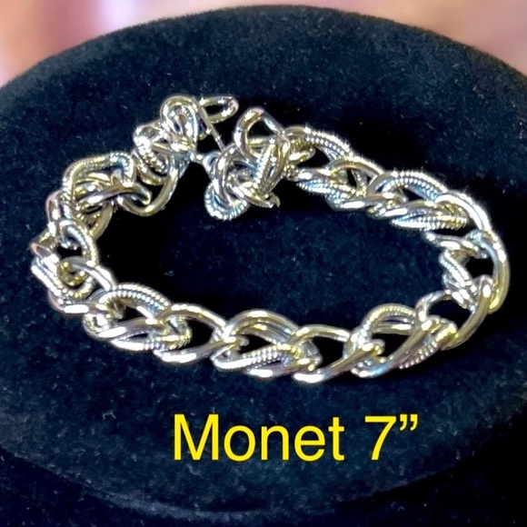 Monet silver double links with texture necklace and bracelet Vintage - Picture 6 of 13